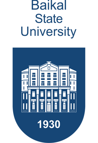 Вертикально ориентированный логотип БГУ с синей заливкой на белом фоне